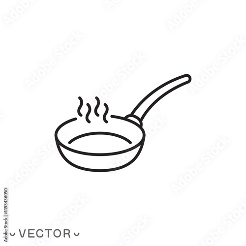 frying pan icon, cooking food concept, thin line symbol isolated on white background, editable stroke eps 10 vector illustration