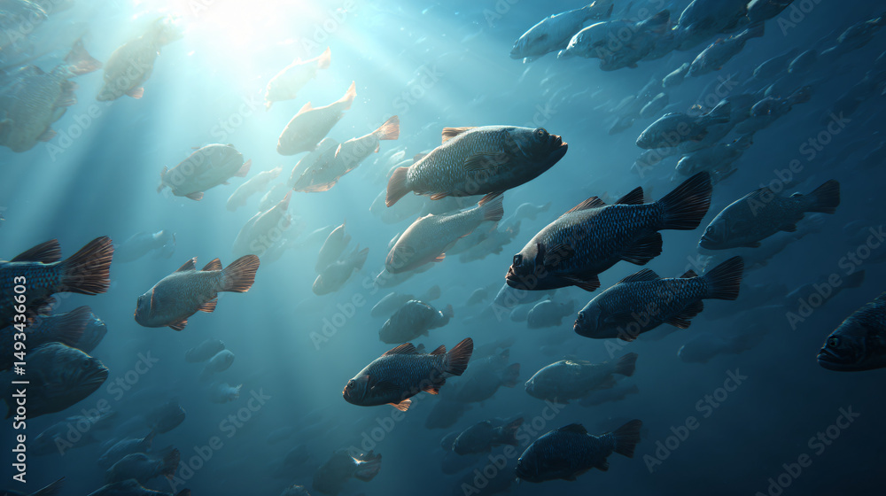 Fototapeta premium school of fish swimming in sync