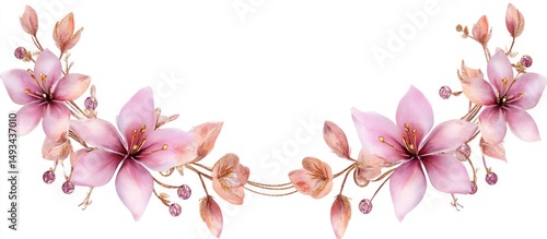 Delicate pink floral arrangement with glittering accents for wedding invitations