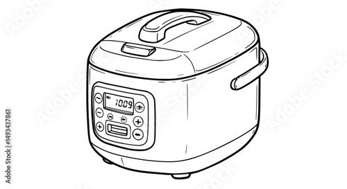 Detailed line art of a modern electric multi cooker with digital display - Line Art Vector 