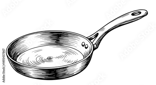 Detailed Pen and Ink Illustration of a Classic Frying Pan - Line Art Vector 