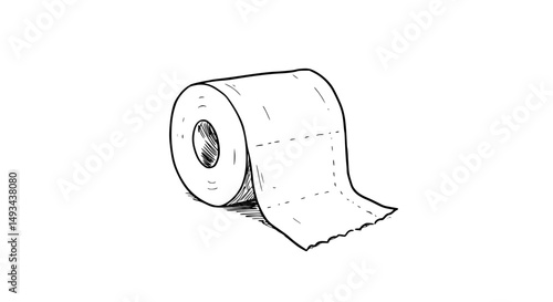 Handdrawn illustration of a toilet paper roll with a torn edge - Line Art Vector 
