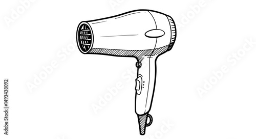 Handdrawn Illustration of a Stylish Hair Dryer - Line Art Vector 