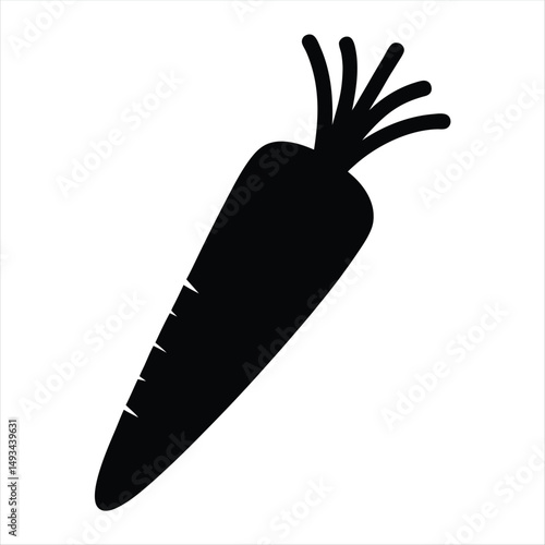 Black Silhouette Illustration of a Carrot with Detailed Top and Small Imperfections