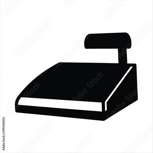 Simple black and white vector graphic of a cash register machine