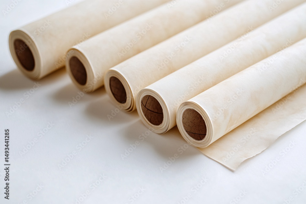 Fototapeta premium Baking paper rolls on white backdrop