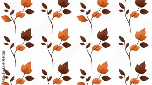 Elegant Pattern of Brown and Orange Leaves with a White Background for Seasonal Design Projects