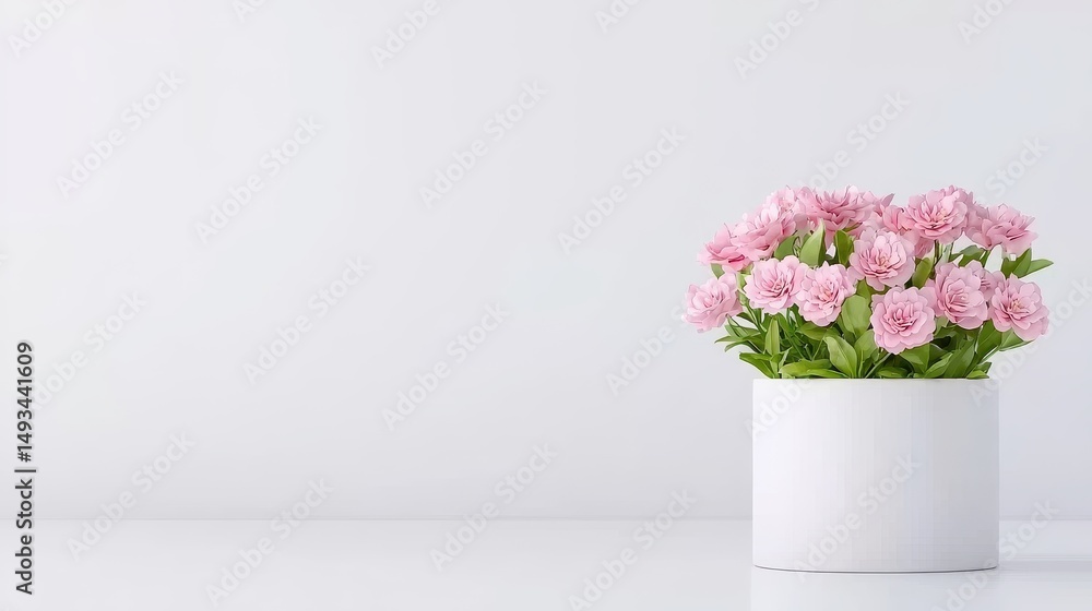 Pink Flowers in White Pot on Minimalist Background Showcasing Nature's Beauty and Freshness Pink Flowers in White Pot on Minimalist Background Showcasing Nature's Beauty and Freshness