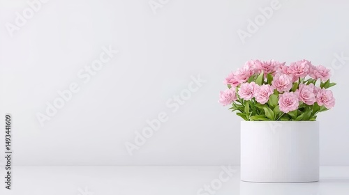 Wallpaper Mural Pink Flowers in White Pot on Minimalist Background Showcasing Nature's Beauty and Freshness Torontodigital.ca