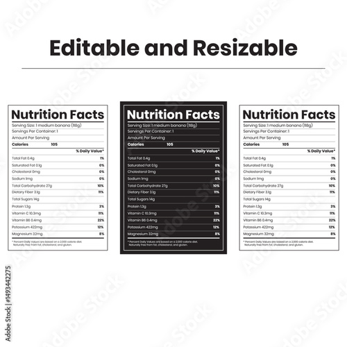Banana Nutrition Facts Label, supplement facts, nutrition label, milk nutrition facts, banana nutrition facts