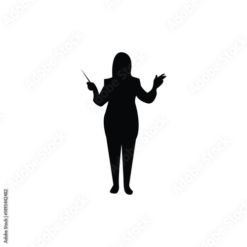 Orchestral Conductor Silhouette Vector Illustration of Young Music Maestro on White Background