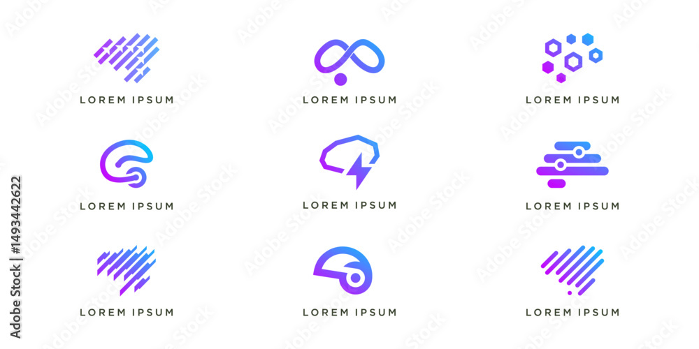 Set of brain tech logo smart mind inspiration Set of brain tech logo smart mind inspiration