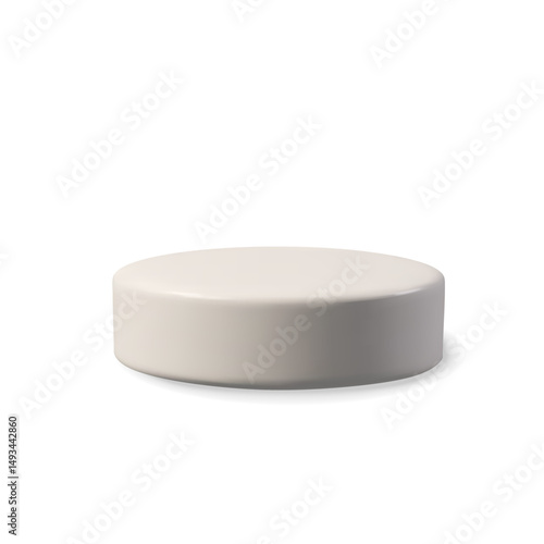 A modern 3D white podium with round base and shadows. Perfect for product display, award ceremony, presentation, or competition scene. Realistic, abstract, and isolated for web or graphic use.