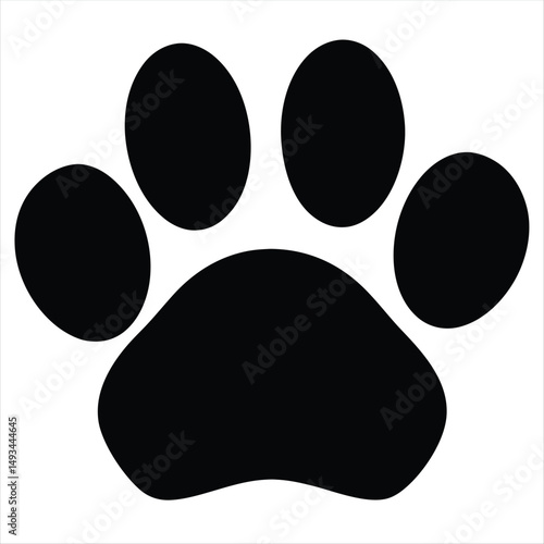 Black and white graphic of a paw print for animal lovers