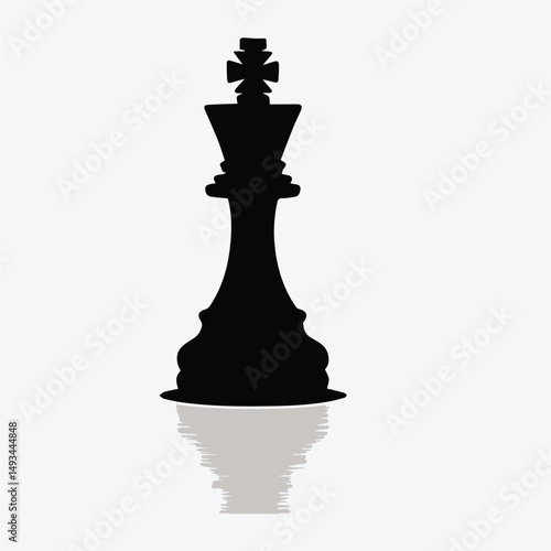 Abstract concept of leadership featuring a single black chess king standing alone on a white background, symbolizing strength and authority. Leadership