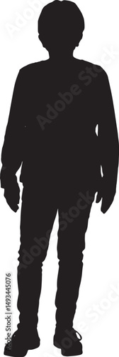 vector silhouette front view of a senior woman standing