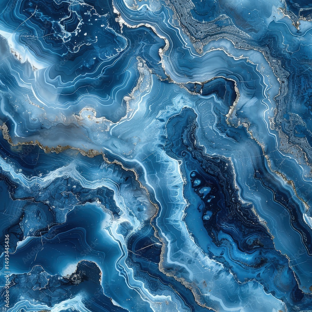 Fototapeta premium Soothing Blue Marble Texture Wavy Agate Pattern Background