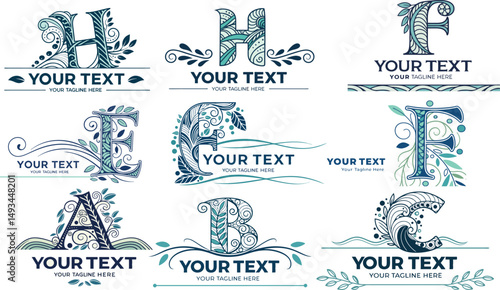 Decorative floral Alphabet Ancient Style Antique Stock Vector