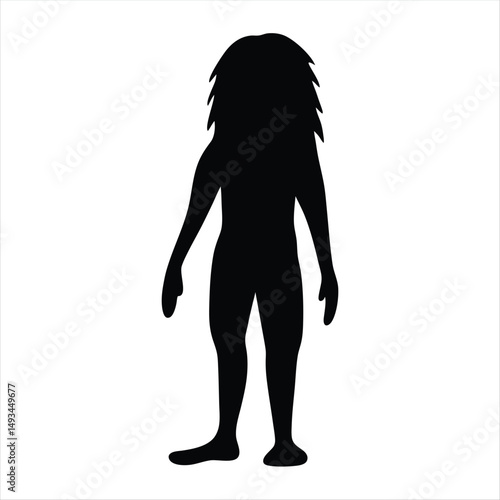 Silhouette of Bigfoot or Sasquatch standing upright in a white background