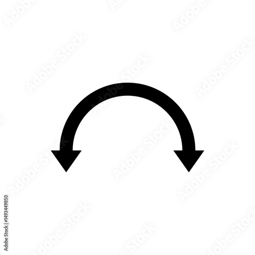 Semicircular rounded double ended arrow. Dual semi circle arrow with curved base. Vector illustration.