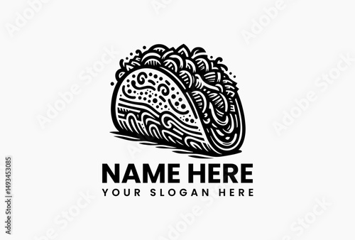Elegant single-line taco drawing with ingredient details in black vector art on white. Mexican food concept  