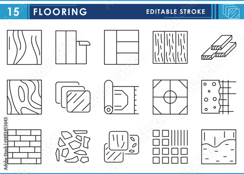 A set of line icons related to Flooring. Carpet, rug, stones, tile, and so on. Vector editable stroke.