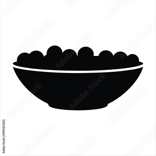 A simple illustration of a bowl full of spherical objects in black and white