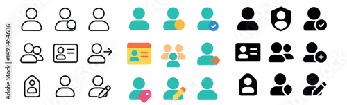 User profile icon collection: silhouette, linear, flat styles. account and contact icons