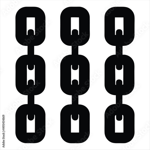 Stylized representation of three chains in black on a white background