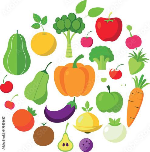 Fruit and Veggies Doodle Illustration