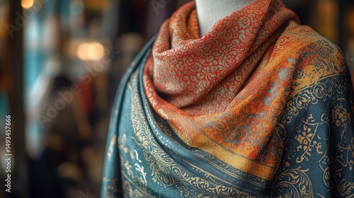Detailed view of patterned decorative shawl