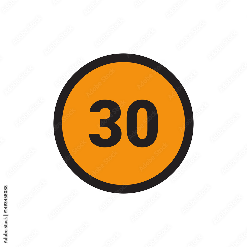 30 Number icon vector Orange Circle with Black design 30 Number icon vector Orange Circle with Black design