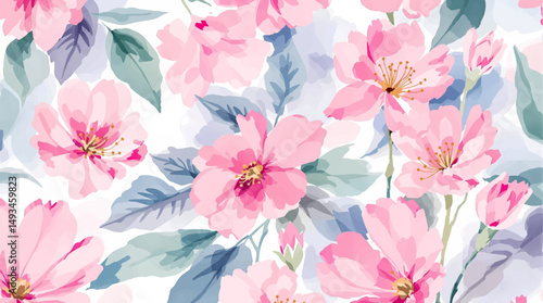 Seamless pattern with hand painted watercolor color flowers 