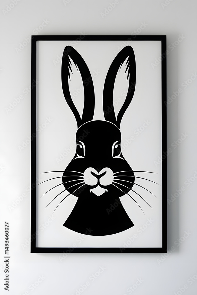 Fototapeta premium Artistic black rabbit illustration modern home decor wall art minimalist style indoor environment close-up view
