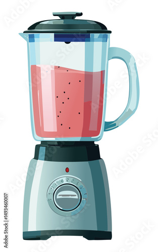 Powerful Blender Blending Red Fruit - Vector Illustration