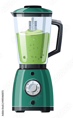 Green Kitchen Blender with Pale Green Smoothie - Vector Illustration