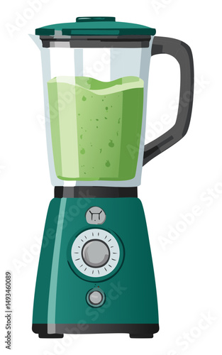 Green Kitchen Blender with Light Green Drink - Vector Illustration