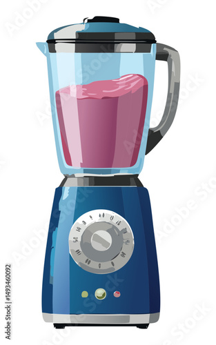 Blue Kitchen Blender with Pink Smoothie - Vector Illustration