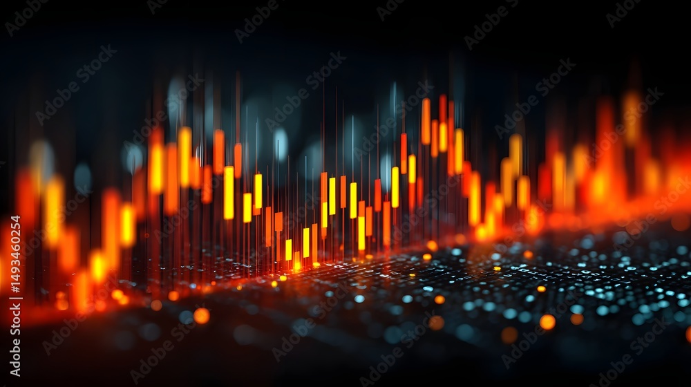 Abstract Finance Chart with Colorful Candlestick Pattern on Dark Background Abstract Finance Chart with Colorful Candlestick Pattern on Dark Background