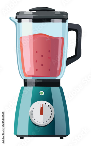 Green Electric Blender Making a Pink Smoothie - Vector Illustration
