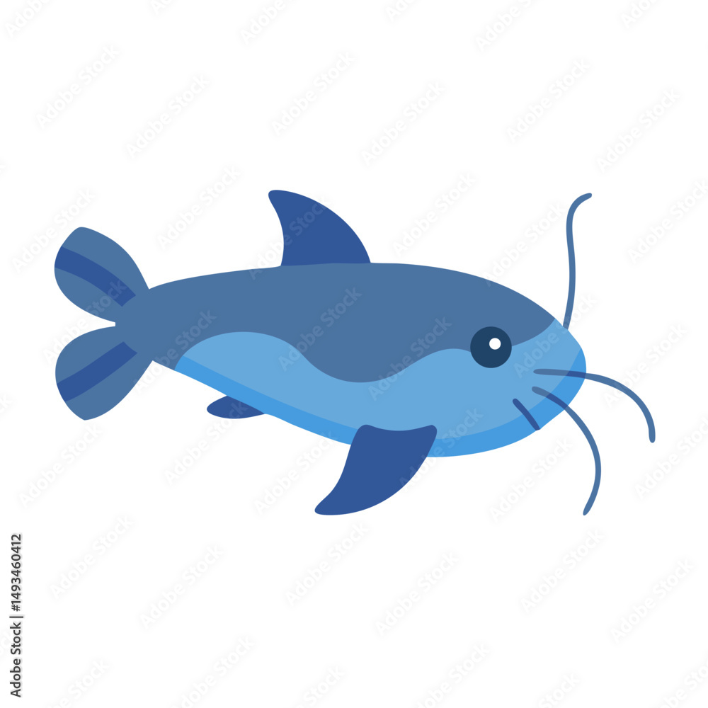 Obraz premium Stylized cartoon catfish illustration on solid black background