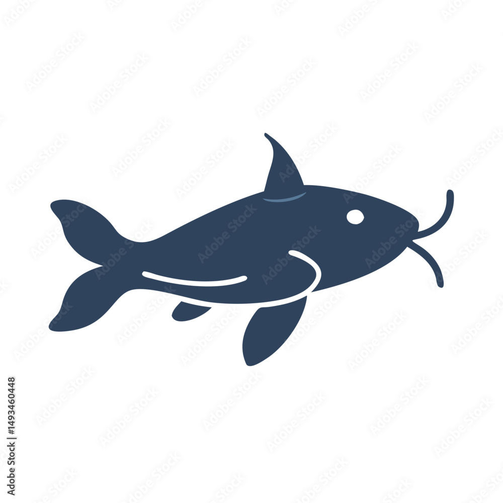 Fototapeta premium Stylized dark blue catfish with minimalist design on black