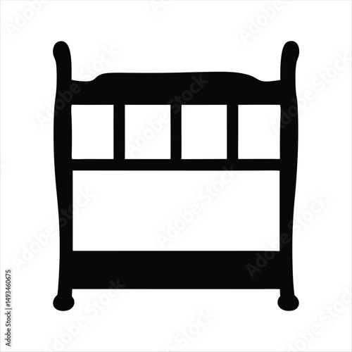 Simple black silhouette illustration of a cot suitable for a child