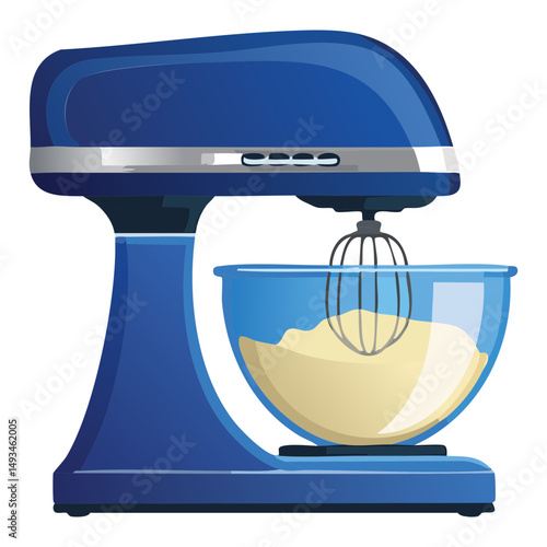 Blue Kitchen Stand Mixer Mixing Ingredients - Vector Illustration