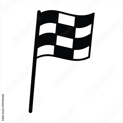 Black and white checkered flag on a pole graphic illustration vector