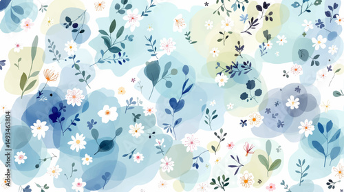 A delicate watercolor illustration featuring a collection of wildflowers in soft pastel tones, including lavender, tulips, daisies, and other floral elements