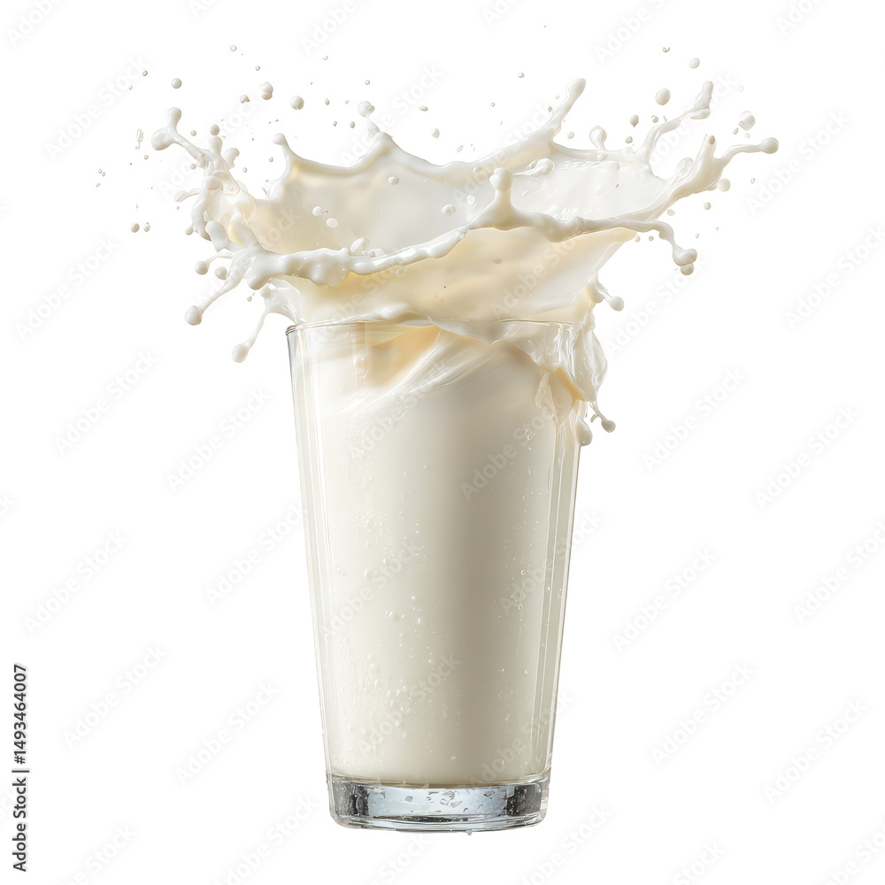 Glass of Milk with Dramatic Splash on Transparent Background Glass of Milk with Dramatic Splash on Transparent Background
