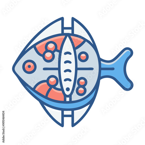 Stylized diagram of a fish, dissected for educational purposes
