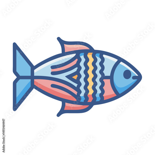 Stylized fish illustration in bold outlines against black background