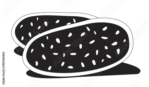 Whole grain bread slices 2D line object. Wheat crust, rustic sliced loaf. Fresh baking food. Artisan nutrition. Bakery product isolated clipart vector ink outline item. Monochrome spot illustration